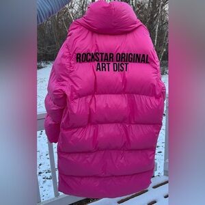 💖Rockstar Original Sehrazat Long Wrap Puffer Coat Pink Oversized Barbiecore M💕